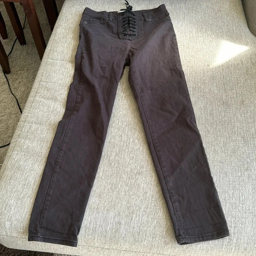Amuse society dark brown lace up high waisted pants jeans size 27